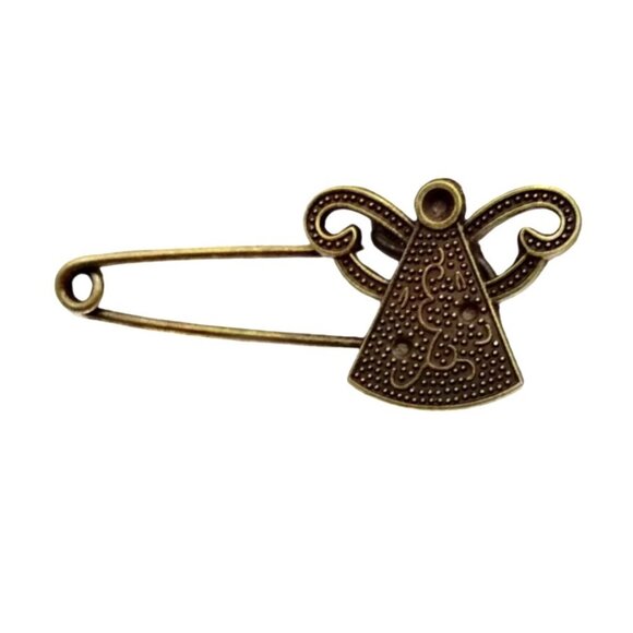 Angel Safety Pin Brooch Vintage Bronze Tone Angelic Design Craft Charm Holder - Picture 1 of 4